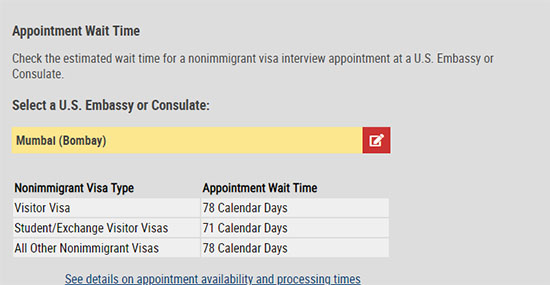 Check your U.S. visitor visa appointment wait time.
