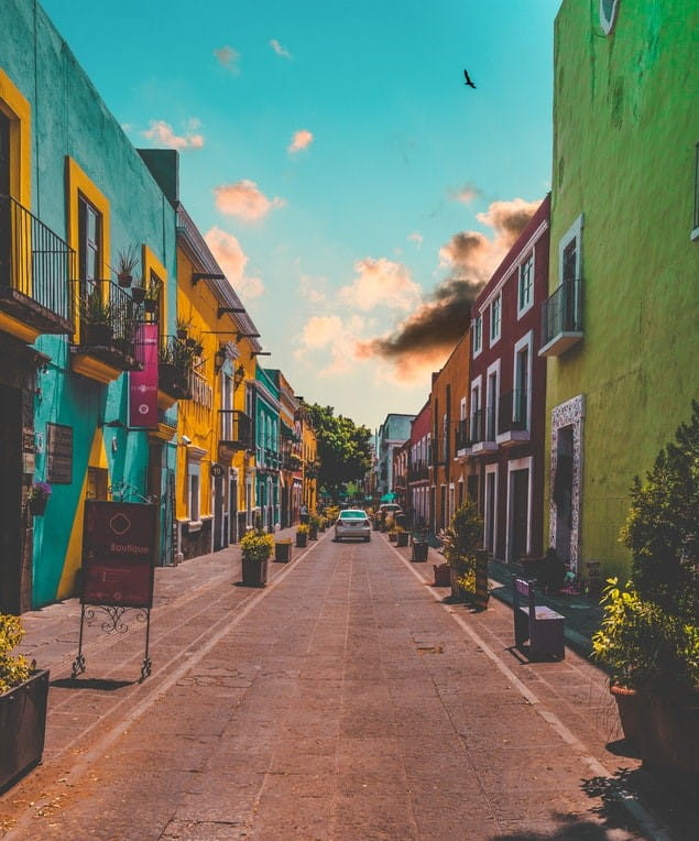 mexico street with colorful buildings