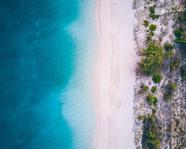overhead shot of grace bay in turks and caicos