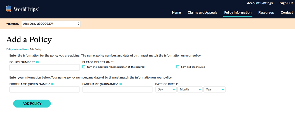 member-portal-add-a-policy-page
